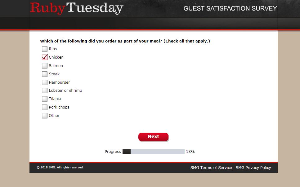Ruby Tuesday Survey