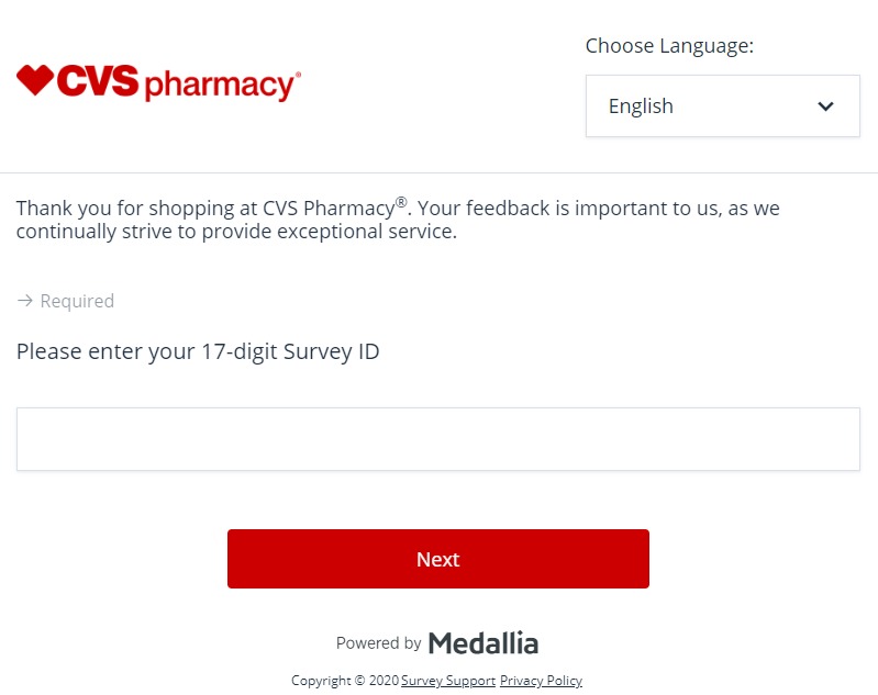 official CVS pharmacy Survey page