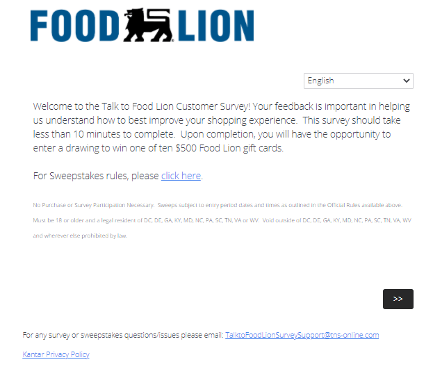 official talktofoodlion-survey page